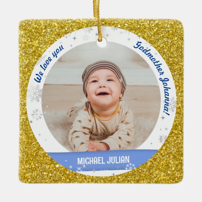 Twins Boys Fotos Godmutter First Christmas Baby Keramikornament (Vorderseite)