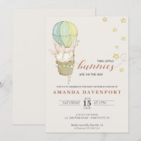 TWINS Bunny Ballons baby shower Invitation