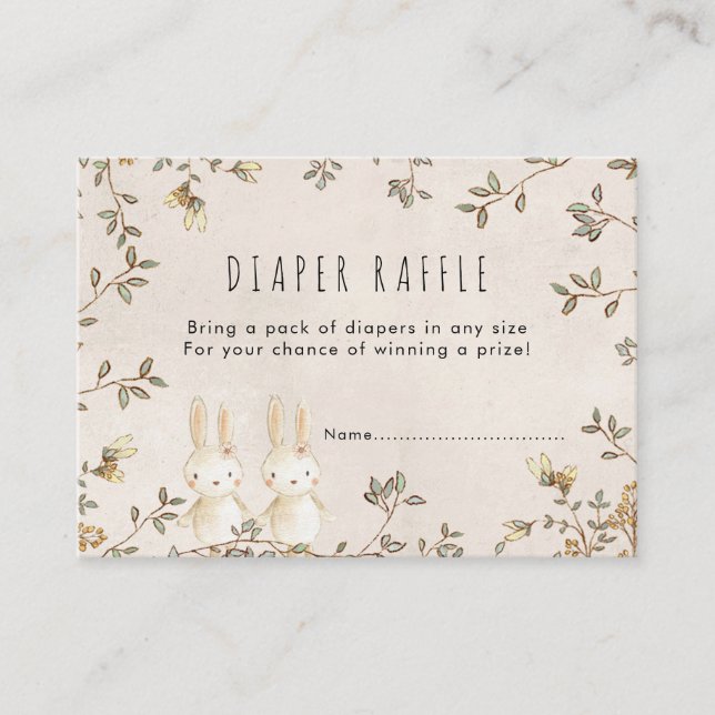 twins bunny floral Diaper Raffle carte de boîtier (Devant)