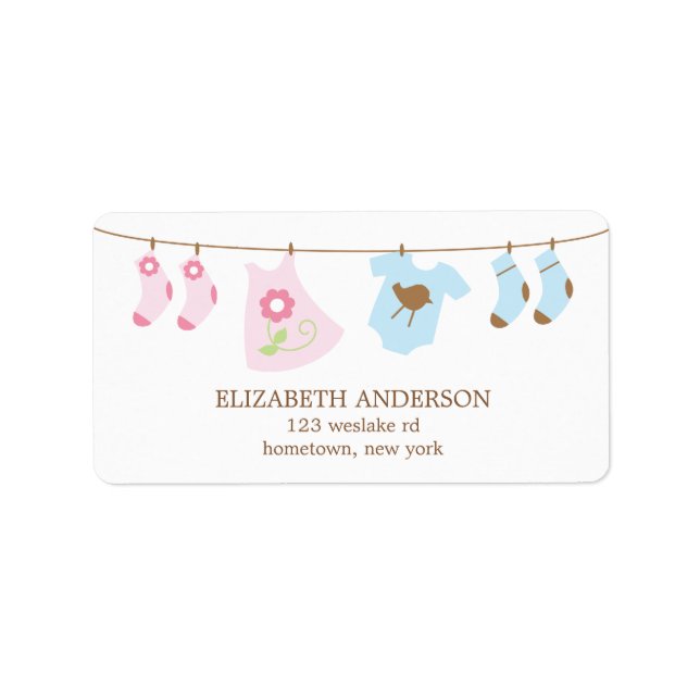 Twins Clothesline Baby Duwer Labels Adressaufkleber (Vorne)