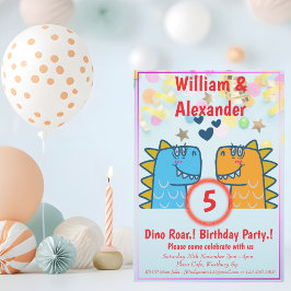 Twins Dino Roar Birthday Party Einladung