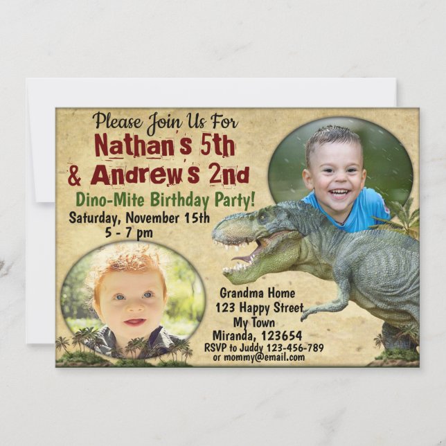 Twins Dinosaur invitation anniversaire, Twins invi (Devant)