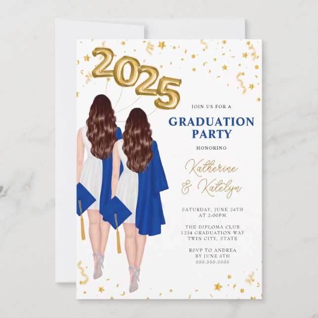 Twins Double Graduation Party Einladung (Vorderseite)