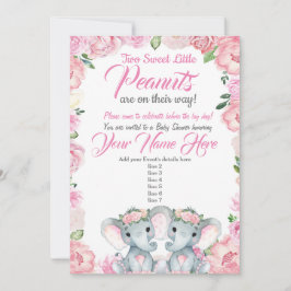Twins Elephant Baby Shower Einladung Rose pink
