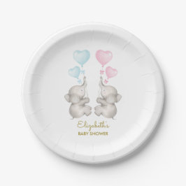 Twins Elephant Baby Shower Gender Reveal 7" Plate Pappteller