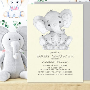 TWINS Elephant Neutral Baby Shower Einladung