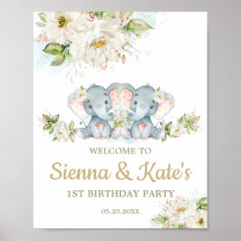 Twins Elephant Twin Girls 1. Geburtstag Willkommen Poster
