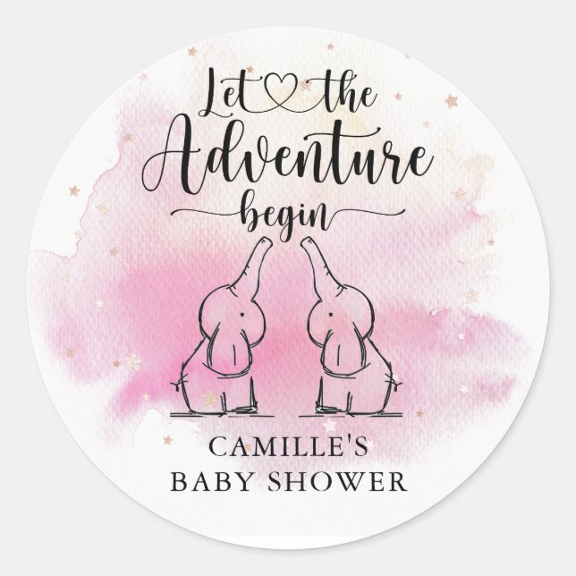 Twins Elephants Baby Shower Classic Round Sticker (Vorderseite)