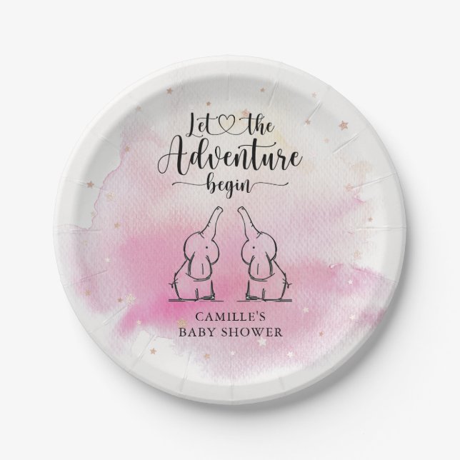 Twins Elephants Baby Shower Paper Plate Pappteller (Vorderseite)