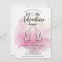 Twins Elephants Babydusche Einladung