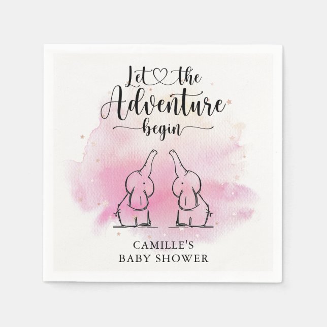 Twins Elephants Babydusche Napkins Serviette (Vorderseite)