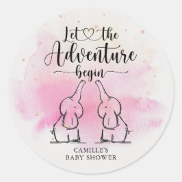 Twins Elephants Babydusche Runder Aufkleber