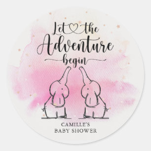 Twins Elephants Babydusche Runder Aufkleber