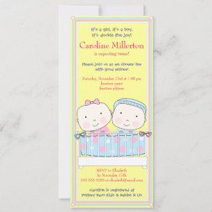 Twins en Crib, Girl and Boy Baby shower Invitation