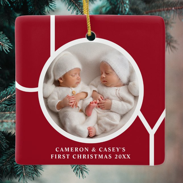 Twins erstes Weihnachts-Custom-Foto Red Keramikornament (Von Creator hochgeladen)