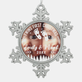 Twins Erstes Weihnachtsfest-Foto Schneeflocken Zinn-Ornament