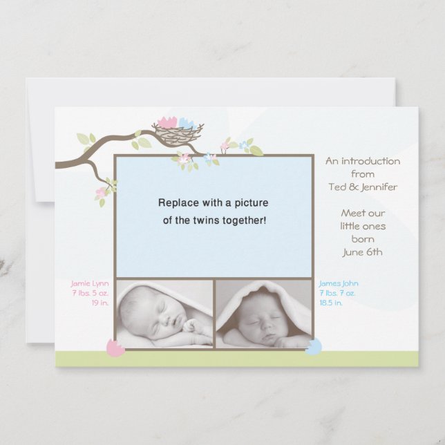 Twins Faire-part de naissance - Baby Boy & Girl (Devant)