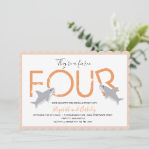Twins Fierce Four Orange Shark Birthday Einladung