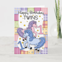 Twins First Birthday Card - Zwei kleine Ponies