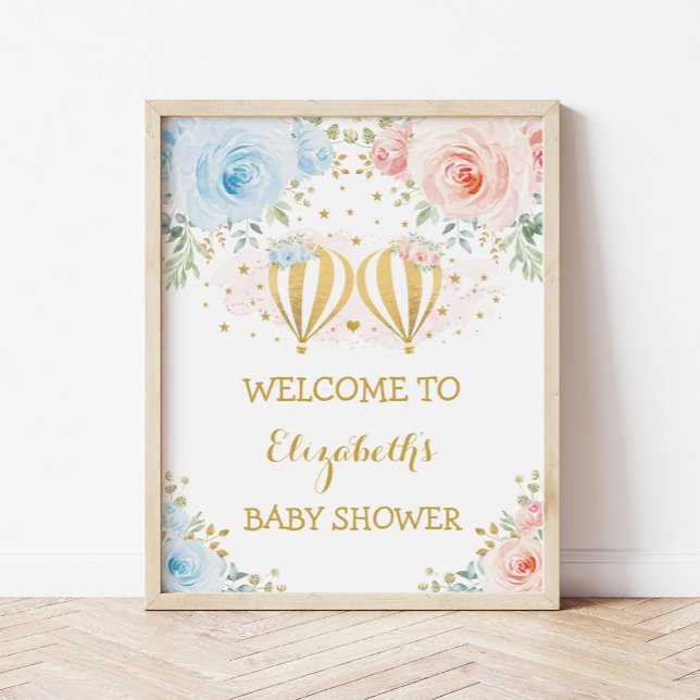 Twins Floral Hot Air Ballon Babydusche Willkommen Poster (Von Creator hochgeladen)