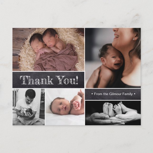 Twins Foto Collage Kindergeburtserklärung Ankündigungspostkarte (Vorderseite)