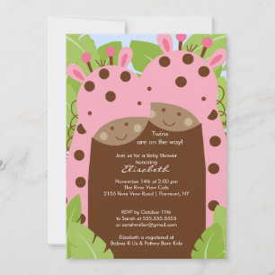 Twins Giraffe Baby Dusche Einladung Pink Girls