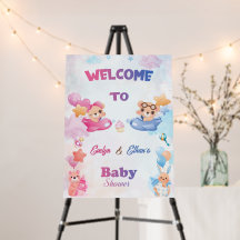 Twins Girl Boy Bear Baby shower d'avion