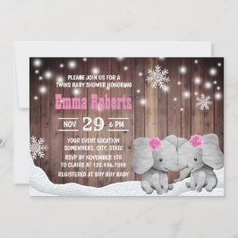 Twins Girl Elephant Winter Snowflaches Babydusche Einladung