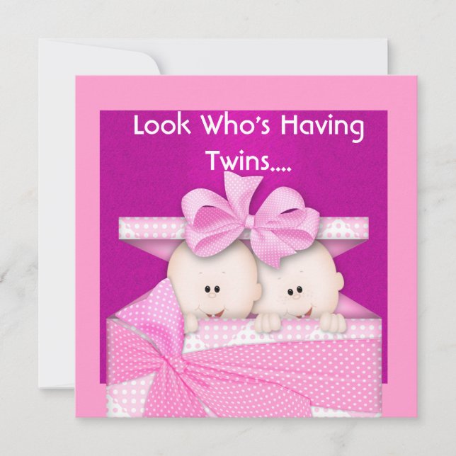 TWINS GIRLS BABY SHOWING INVITATION EINLADUNG (Vorderseite)