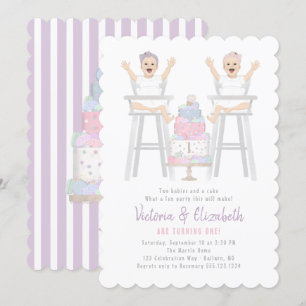 Twins Girls Birthday Smash Cake Invitation