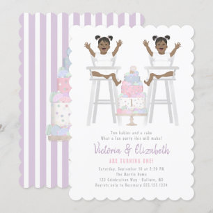 Twins Girls Birthday Smash Cake Invitation