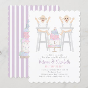 Twins Girls Birthday Smash Cake Invitation