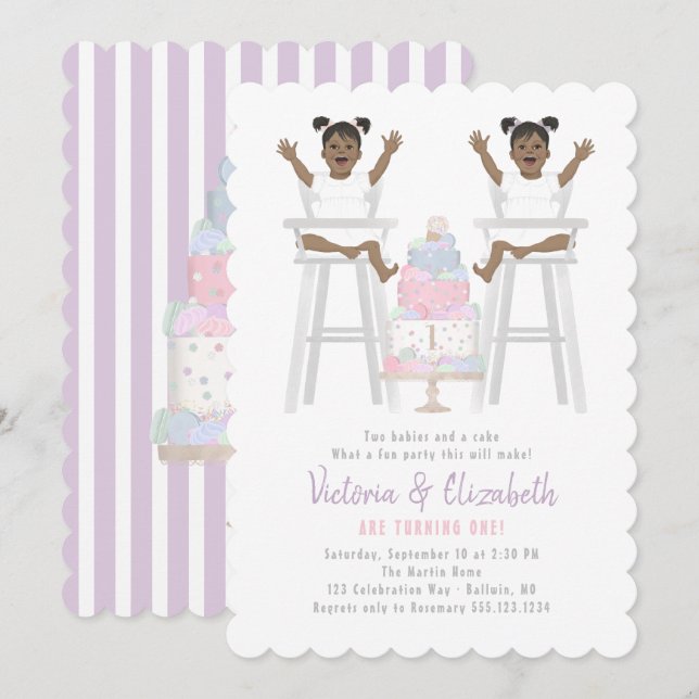 Twins Girls Geburtstag Smash Cake Einladung (Vorne/Hinten)