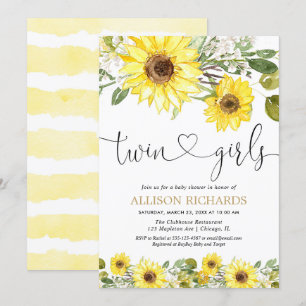 Twins Girls gelbe Sonnenblumendusche Einladung