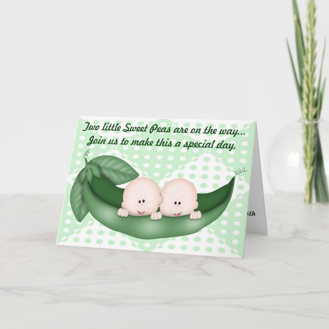 Twins Green Baby shower Pea dans une invitation de (Devant)