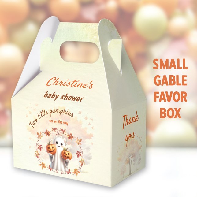 Twins Halloween Pumpkin Ghost Unisex Baby Dusche Geschenkschachtel (Twins Baby Shower Small Gable Favor Boxes - You can choose from 3 sizes of these gable favor boxes)