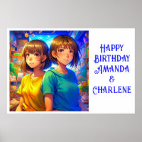 Twin's Happy Birthday Banner Anime Themed