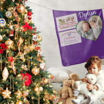 Twins Heart Foto Lila Briefmarke Baby 1. Weihnacht