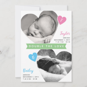 Twins Heart Frames Foto Collage Girl Boy Birth Ankündigung
