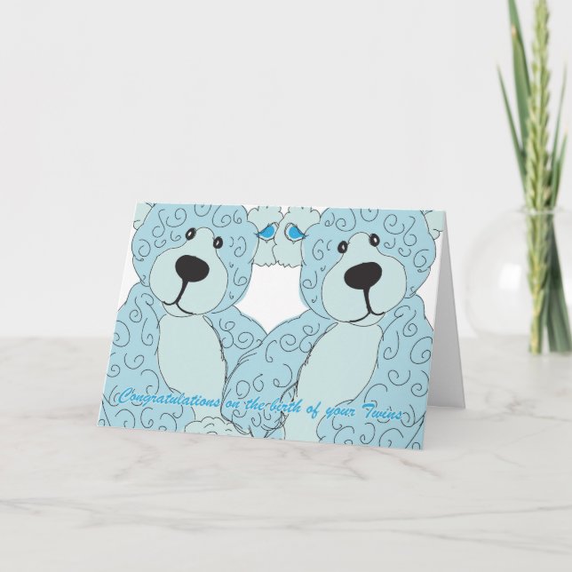 Twins Herzlichen Glückwunsch Teddy Bear in blau Karte (Vorderseite)