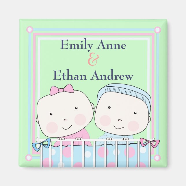 Twins in Crib, Girl and Boy Baby Magnet (Vorne)