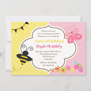 Twins Invitations Anniversaire Bee Butterfly Garde