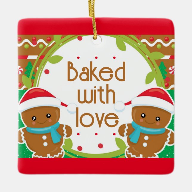 Twins Jolly Gingerbread Männer gebacken mit Liebe Keramikornament (Vorderseite)