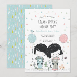 Twins Kindergeburtstag Einladung whimsical