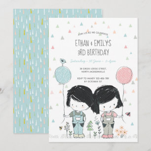 Twins Kindergeburtstag Einladung whimsical