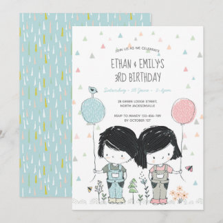 Twins Kindergeburtstag Einladung whimsical