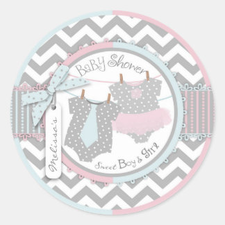 Twins Krawatte Tutu Zickzack Baby Dusche Runder Aufkleber