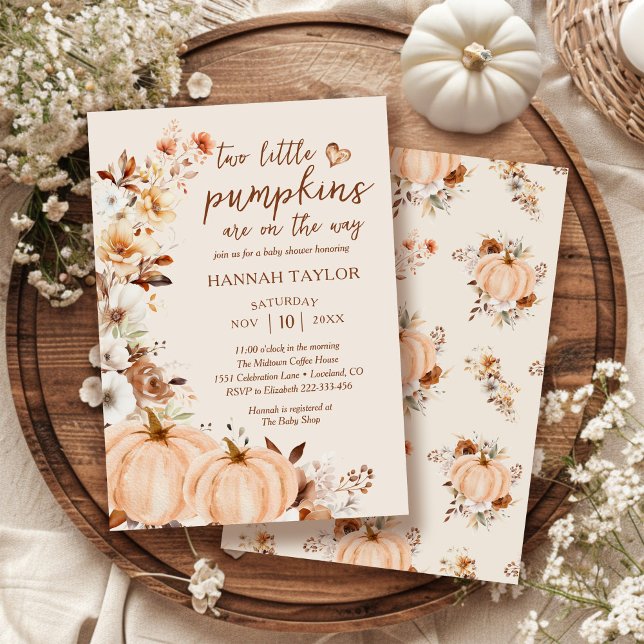 Twins Little Pumpkin Fall Floral Baby Shower Einladung (Von Creator hochgeladen)