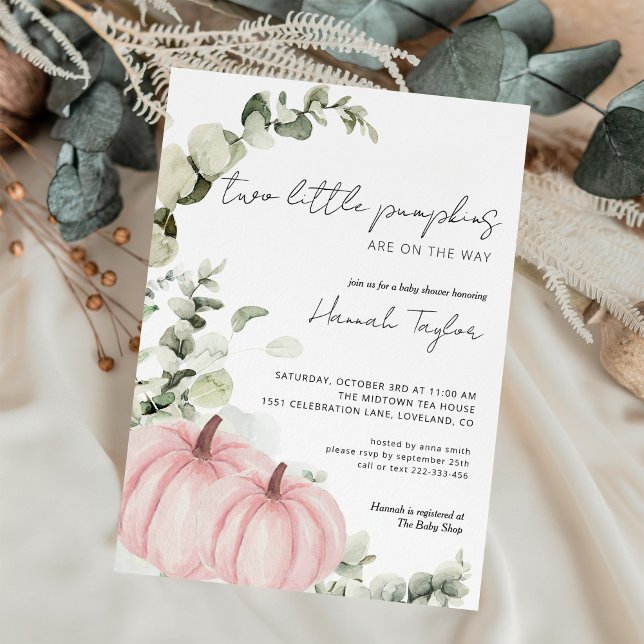 Twins Little Pumpkin Pink Girl Fall Baby Shower Einladung (Von Creator hochgeladen)