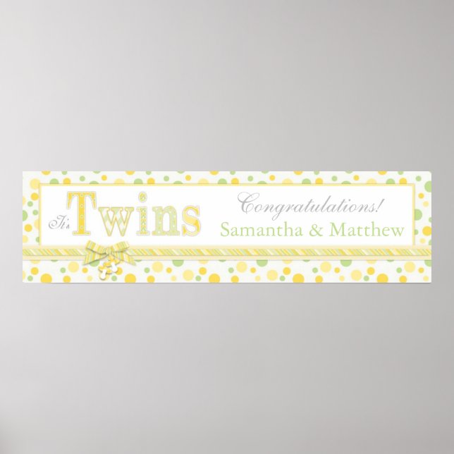 TWINS Minze Green Yellow Dots Baby Duschbanner Poster (Vorne)